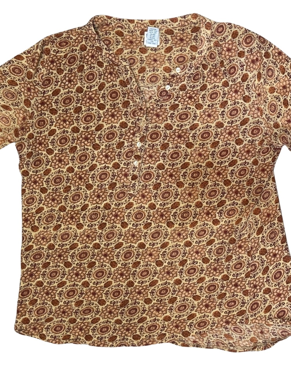 Women’s Lucky Brand Cotton Casual Henley Shirt - Brown Patterned